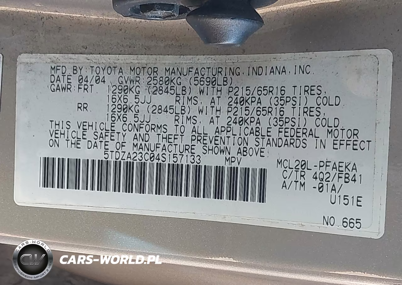 2004 Toyota Sienna Le VIN:5TDZA23C04S157133 - 9