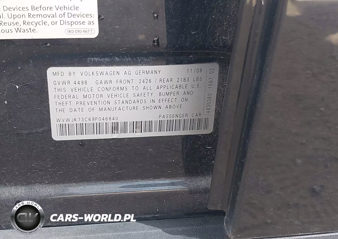 2009 Volkswagen Passat Komfort VIN:WVWJK73C69P046840 - 9