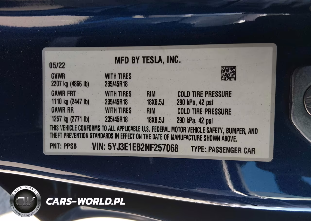 2022 Tesla Model 3 Long Range Dual Motor All-Wheel Drive VIN:5YJ3E1EB2NF257068 - 9