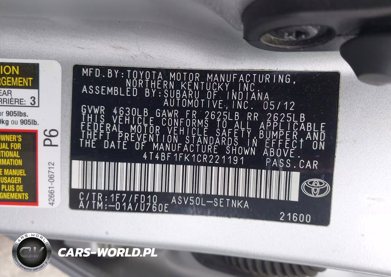 2012 Toyota Camry Le VIN:4T4BF1FK1CR221191 - 9