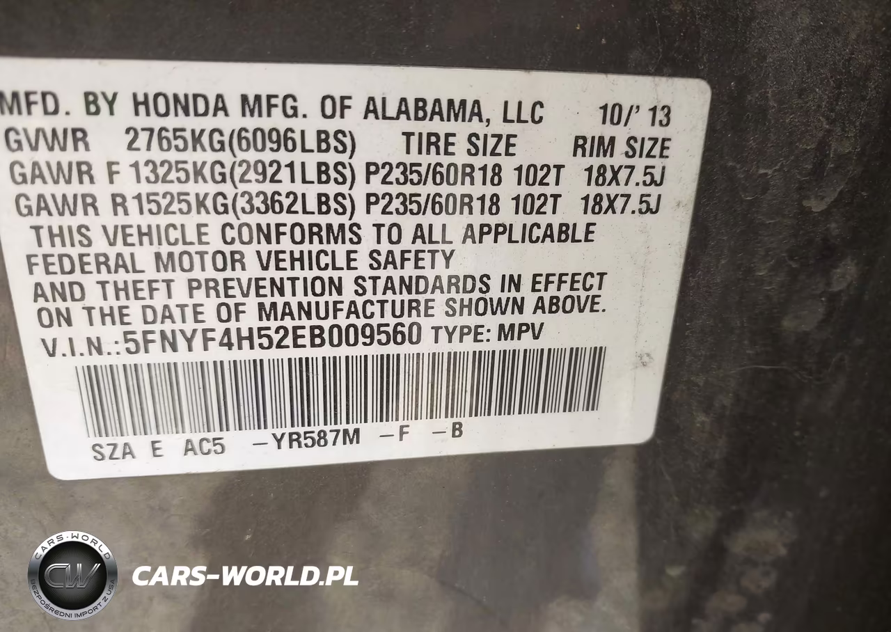 2014 Honda Pilot Ex-L VIN:5FNYF4H52EB009560 - 9