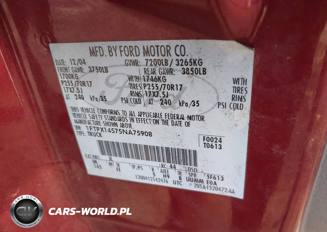 2005 Ford F-150 Fx4-Lariat-Xl-Xlt VIN:1FTPX14575NA75908 - 9