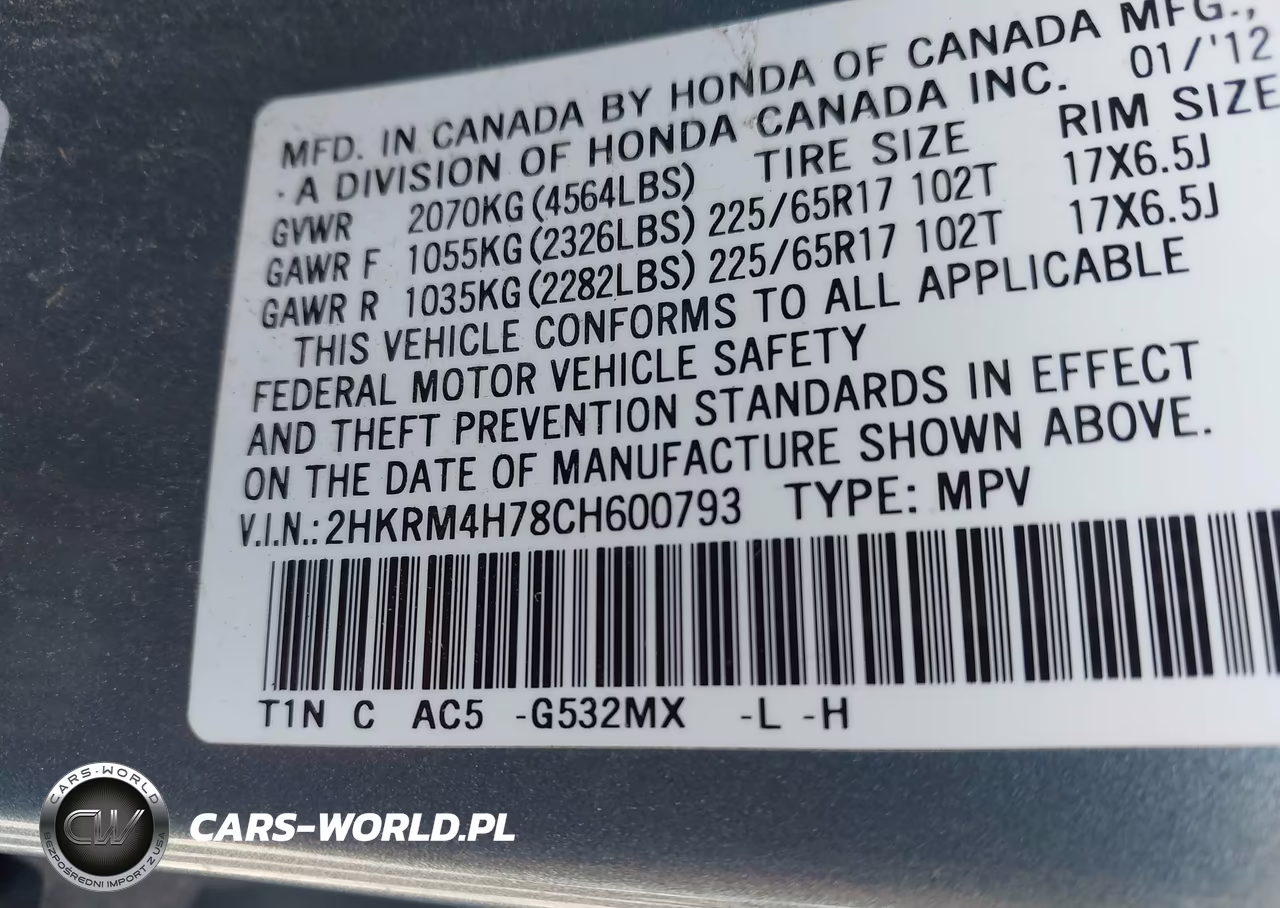 2012 Honda Cr-V Ex-L VIN:2HKRM4H78CH600793 - 9