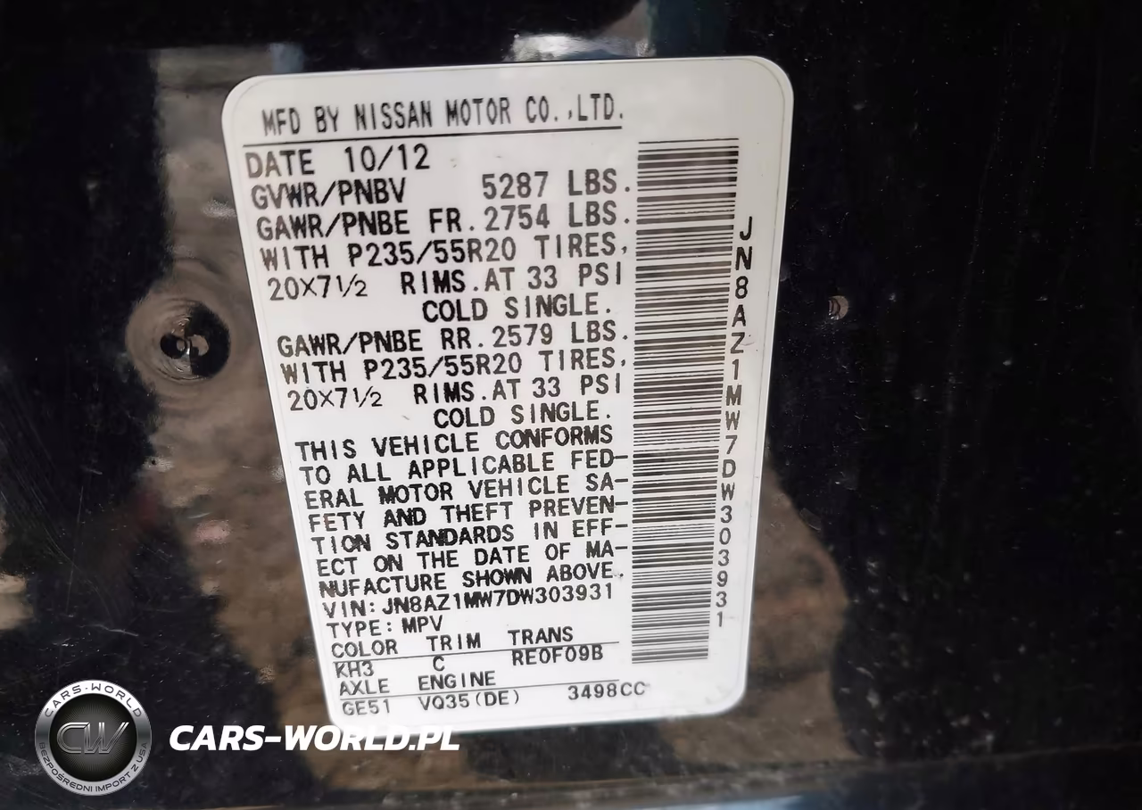 2013 Nissan Murano Le VIN:JN8AZ1MW7DW303931 - 9
