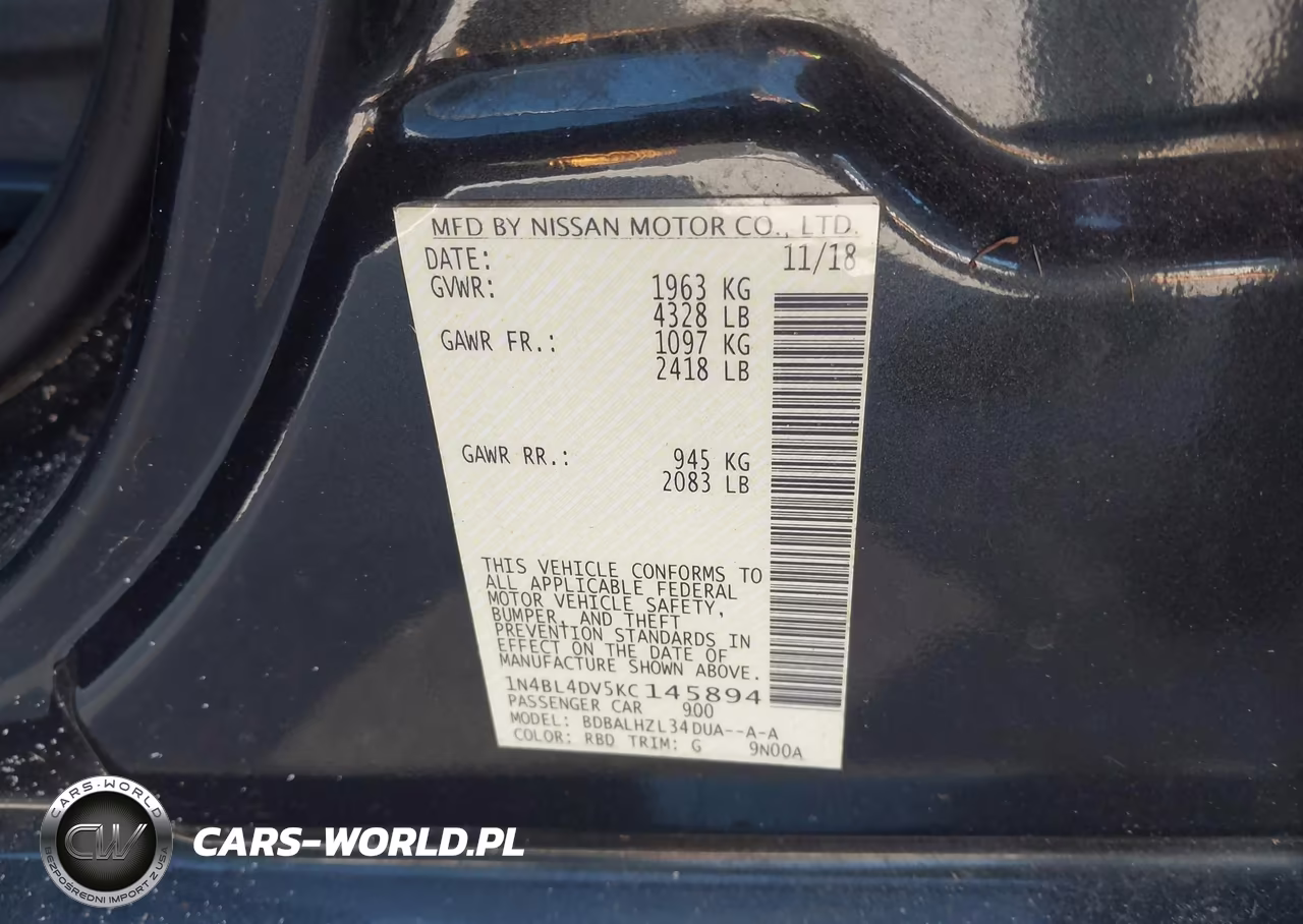 2019 Nissan Altima 2.5 Sv VIN:1N4BL4DV5KC145894 - 9