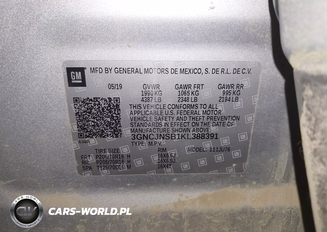 2019 Chevrolet Trax Ls VIN:3GNCJNSB1KL388391 - 9