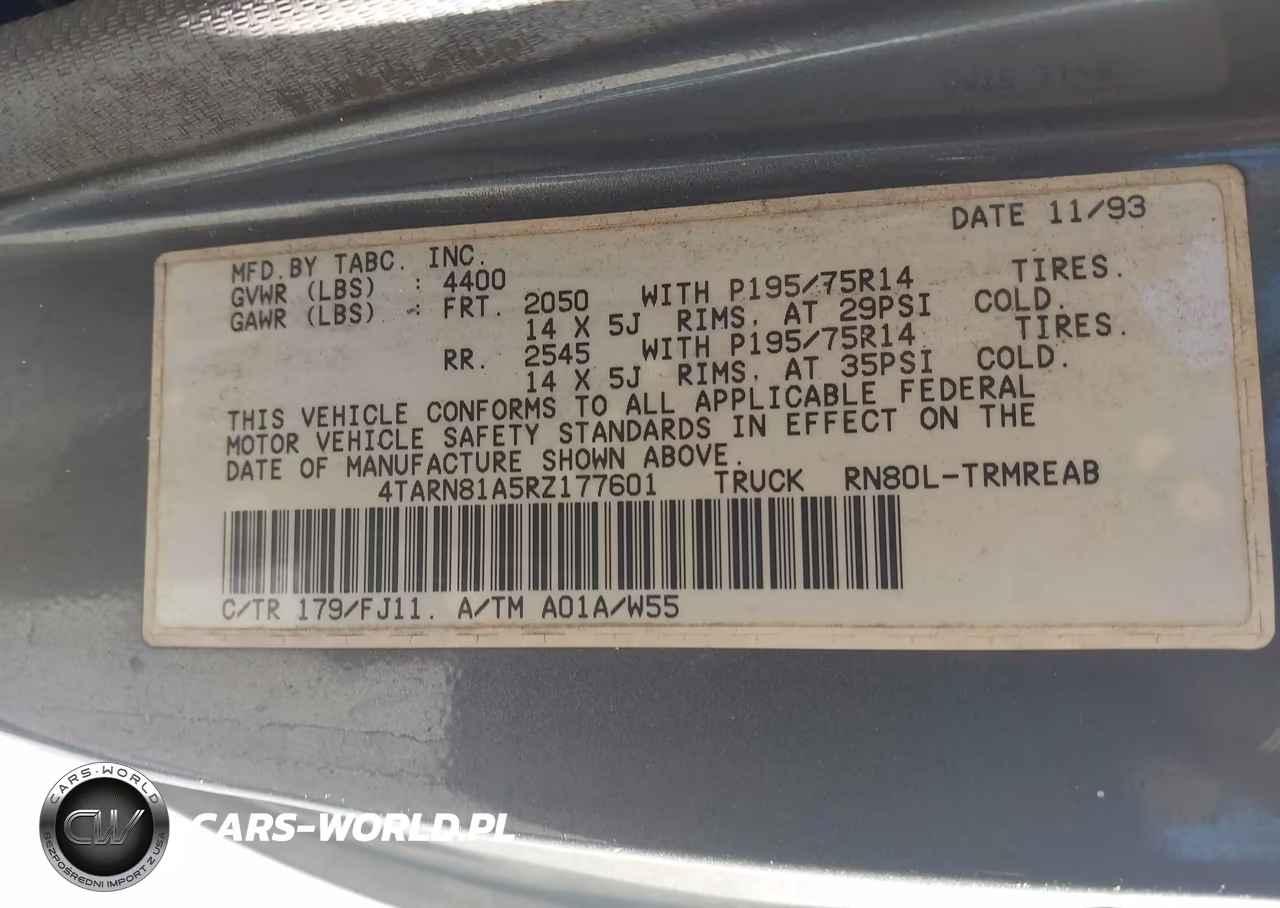 1994 Toyota Pickup 1-2 Ton Short Whlbase Stb VIN:4TARN81A5RZ177601 - 9