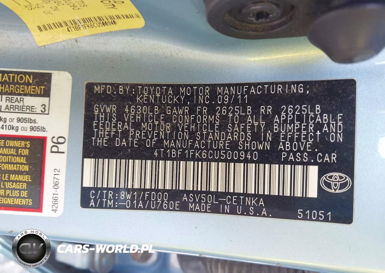 2012 Toyota Camry Le VIN:4T1BF1FK6CU500940 - 9