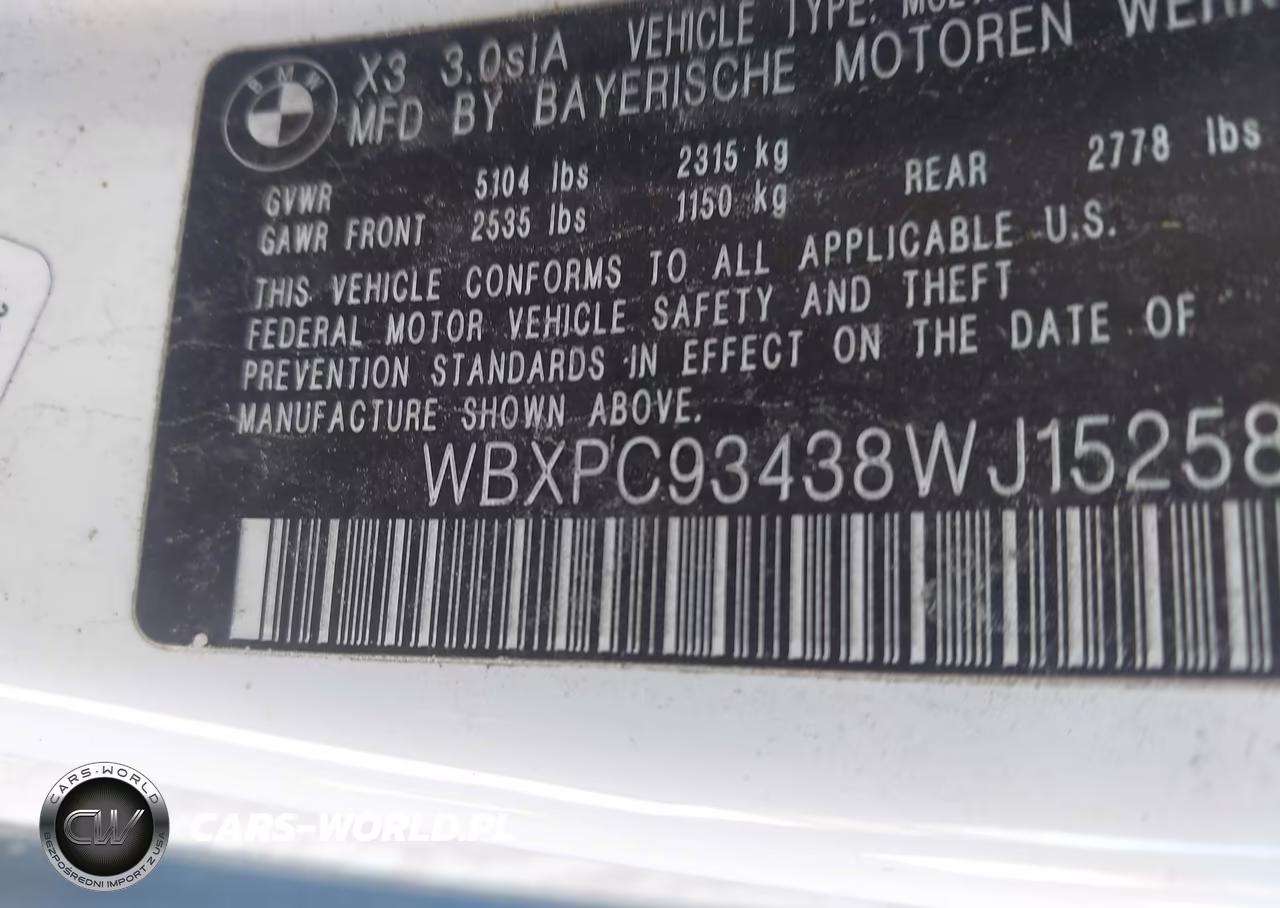 2008 BMW X3 3.0Si VIN:WBXPC93438WJ15258 - 9