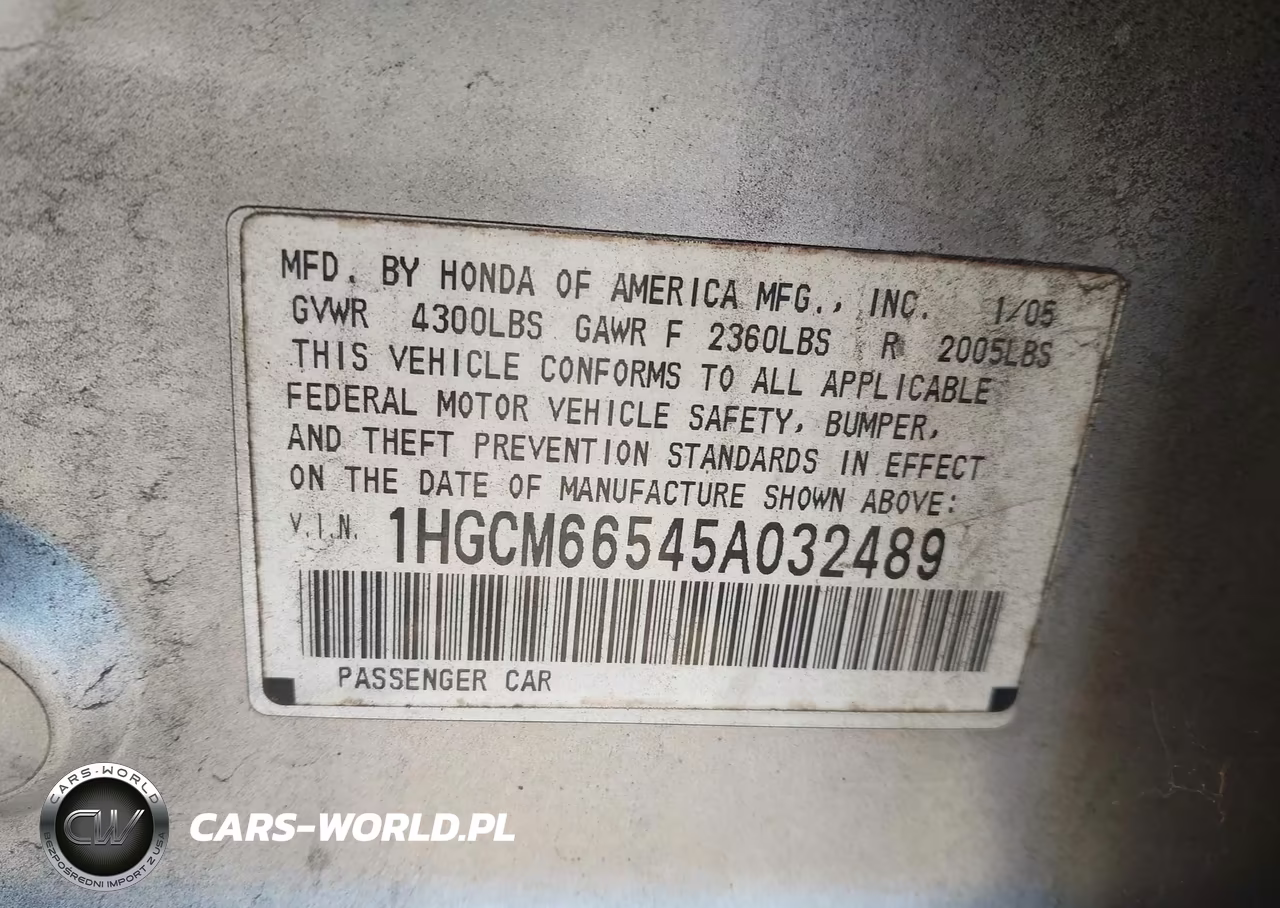 2005 Honda Accord 3.0 Ex VIN:1HGCM66545A032489 - 9