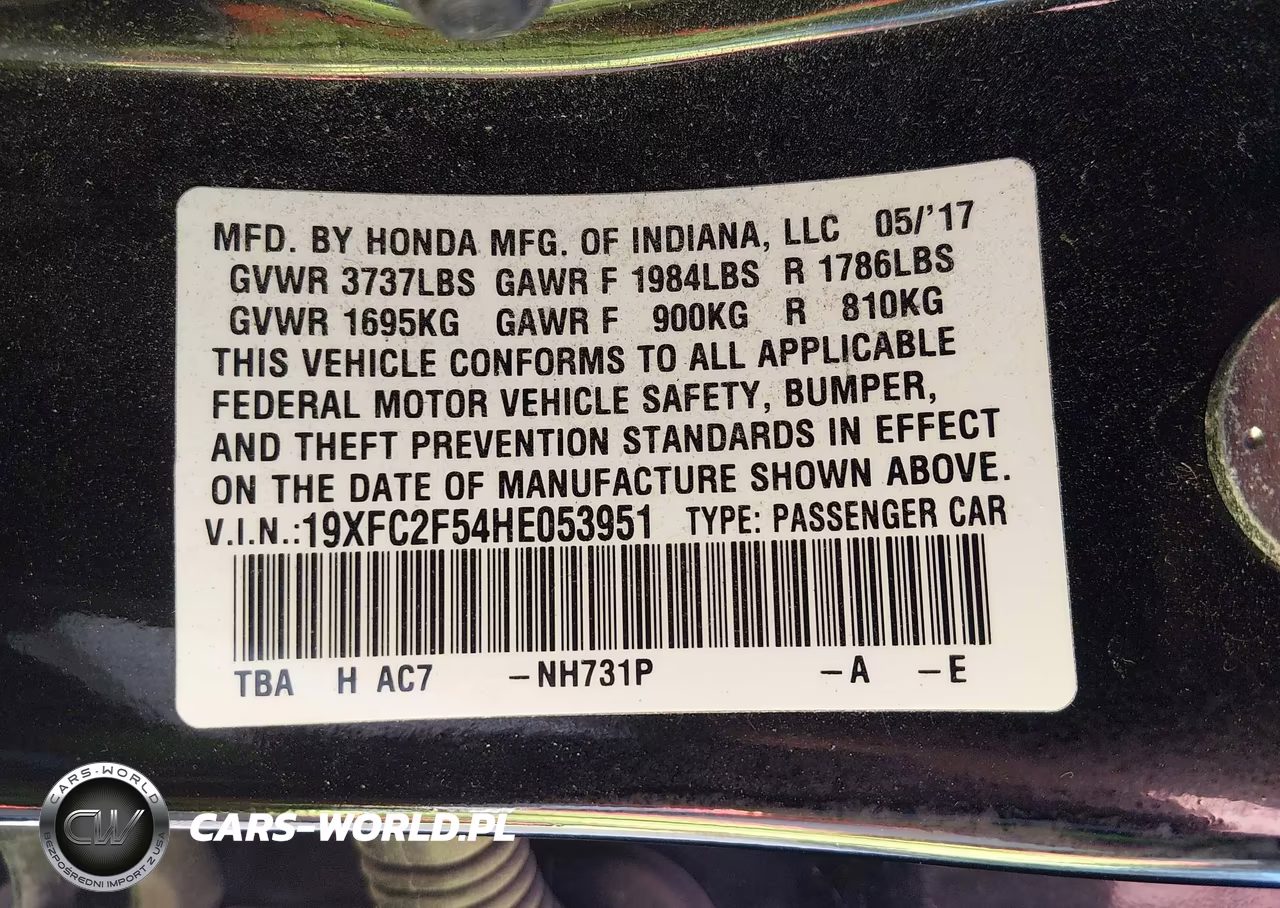 2017 Honda Civic Lx VIN:19XFC2F54HE053951 - 9