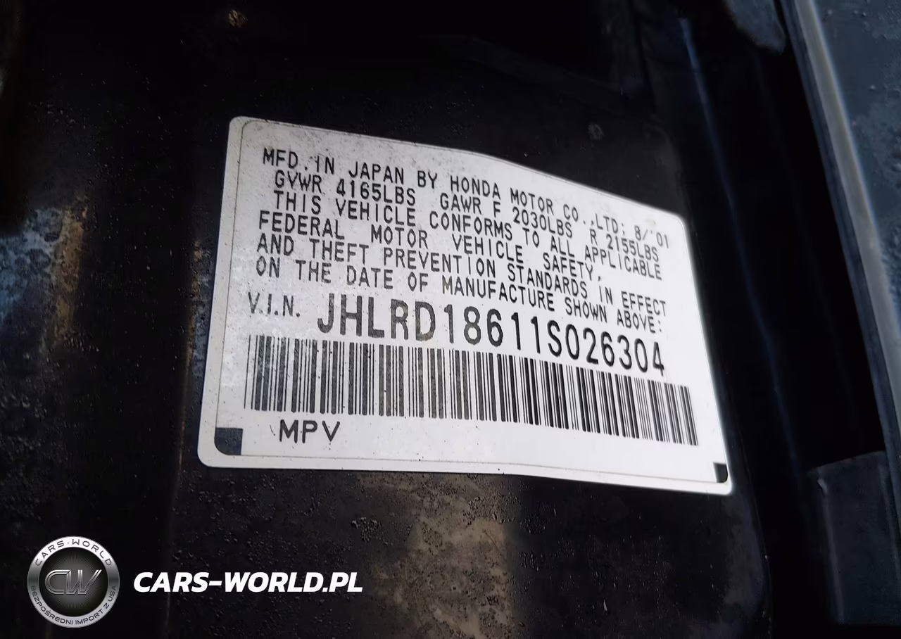 2001 Honda Cr-V Ex VIN:JHLRD18611S026304 - 9
