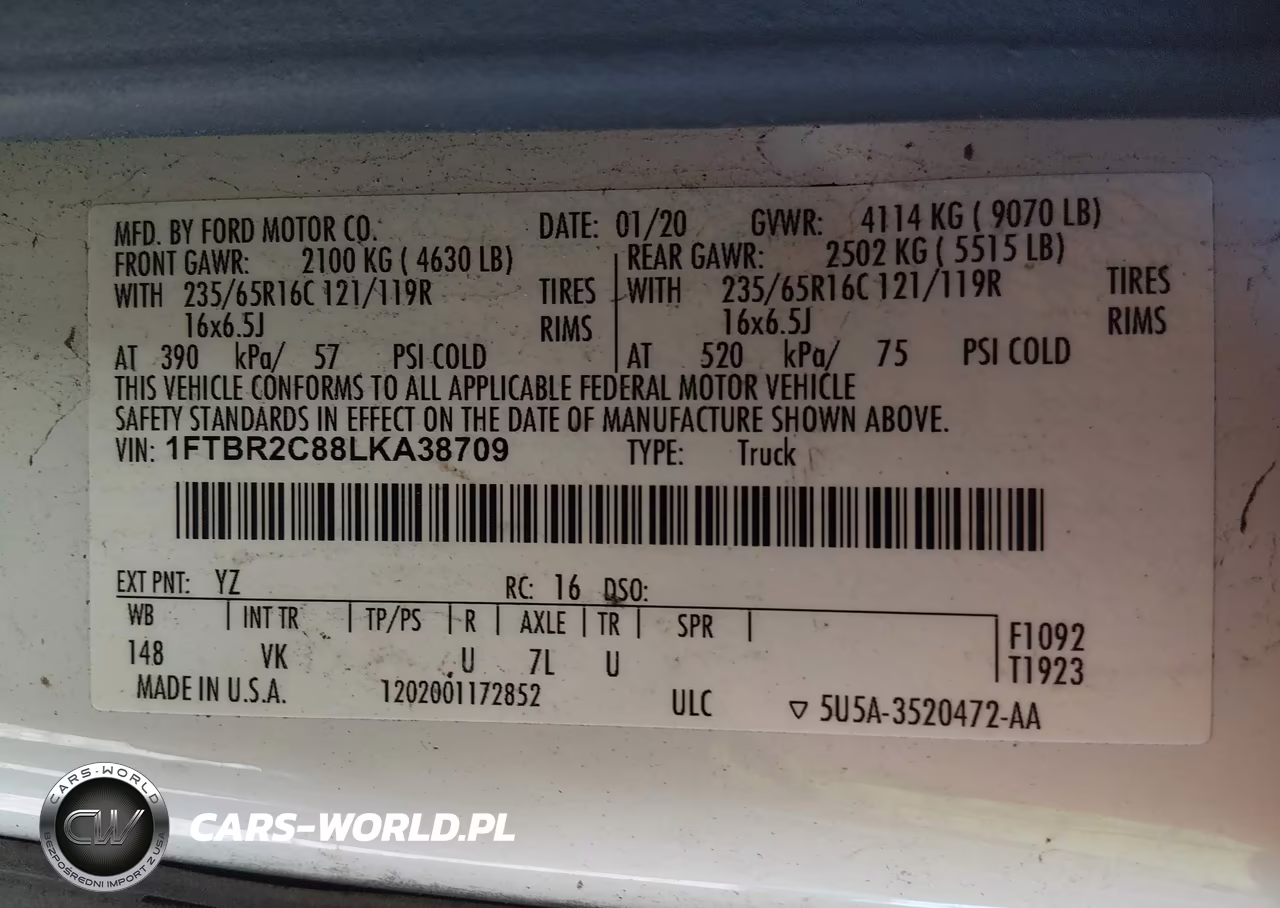 2020 Ford Transit-250 VIN:1FTBR2C88LKA38709 - 9