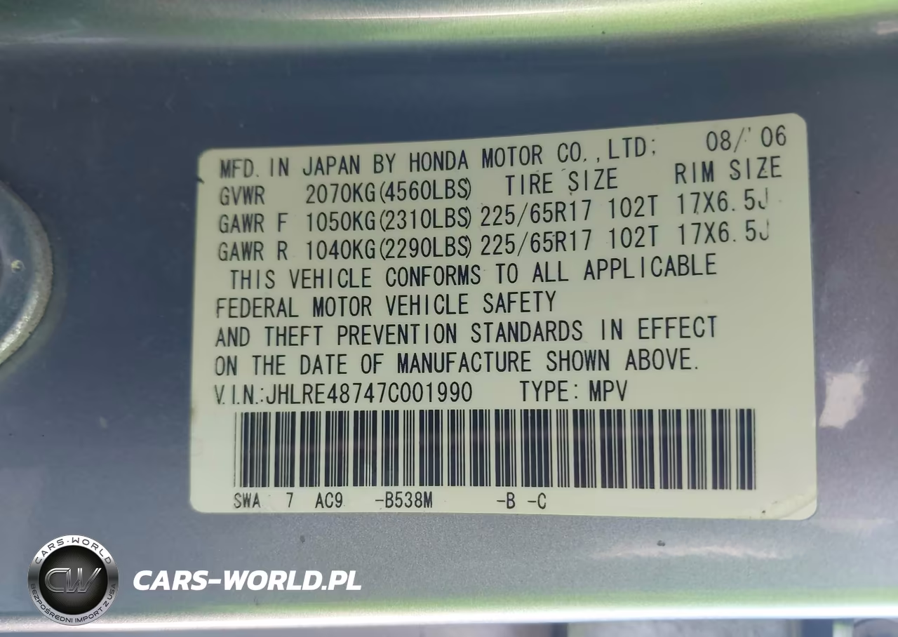 2007 Honda Cr-V Ex-L VIN:JHLRE48747C001990 - 9