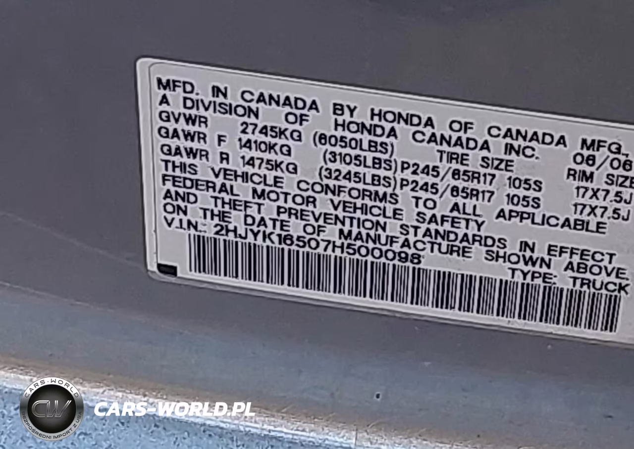2007 Honda Ridgeline Rtl VIN:2HJYK16507H500098 - 9