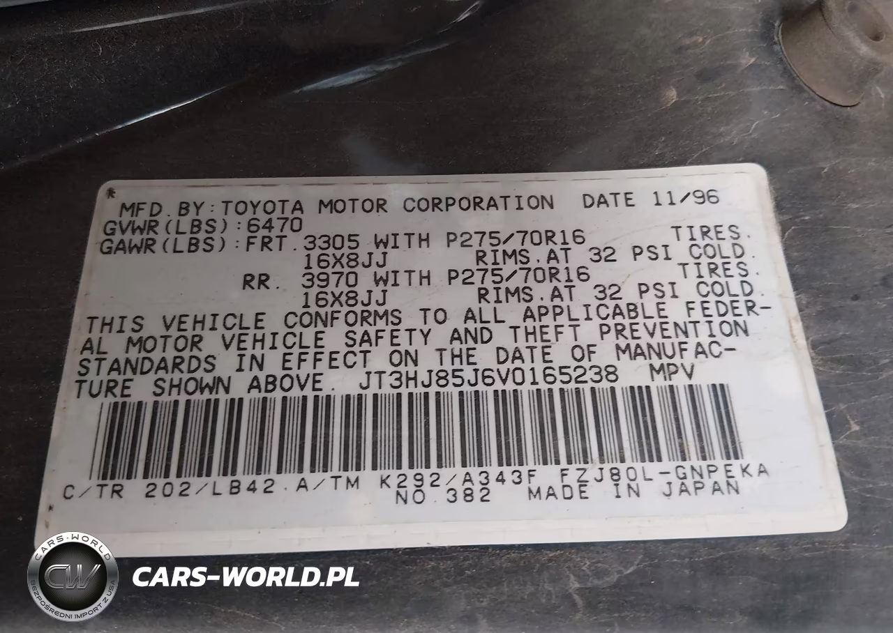 1997 Toyota Land Cruiser VIN:JT3HJ85J6V0165238 - 9
