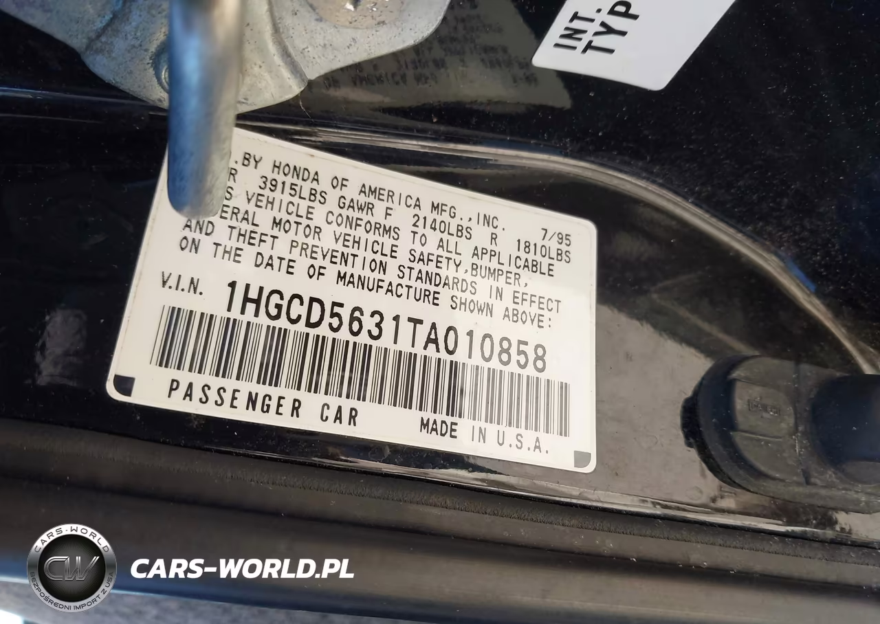 1996 Honda Accord Lx-Ex VIN:1HGCD5631TA010858 - 9