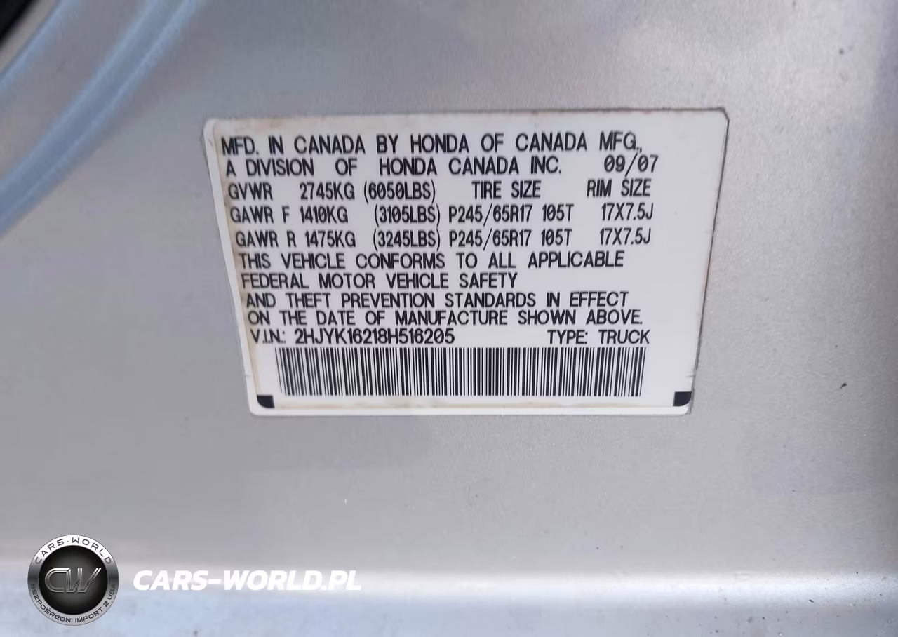 2008 Honda Ridgeline Rt VIN:2HJYK16218H516205 - 9