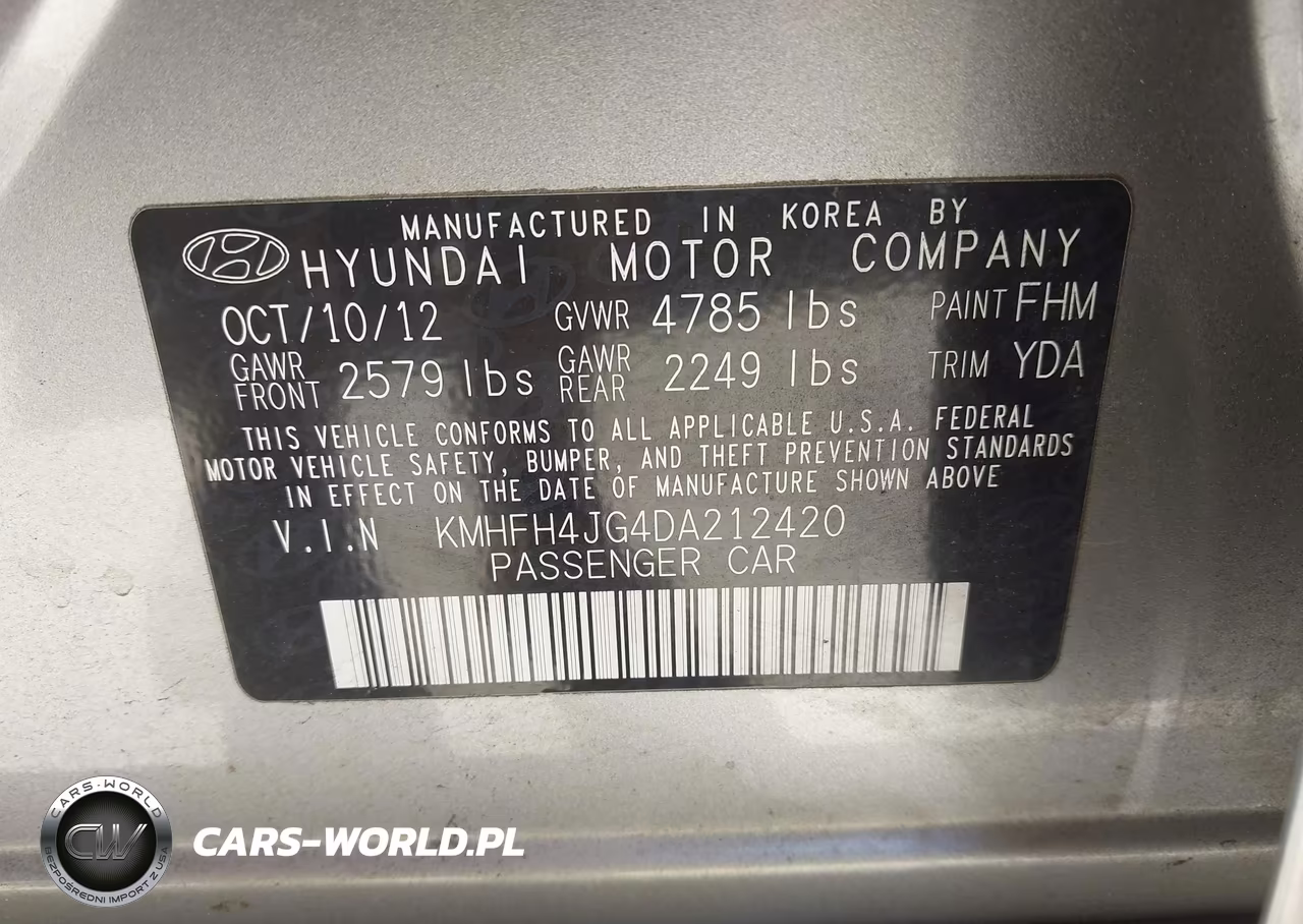 2013 Hyundai Azera VIN:KMHFH4JG4DA212420 - 9