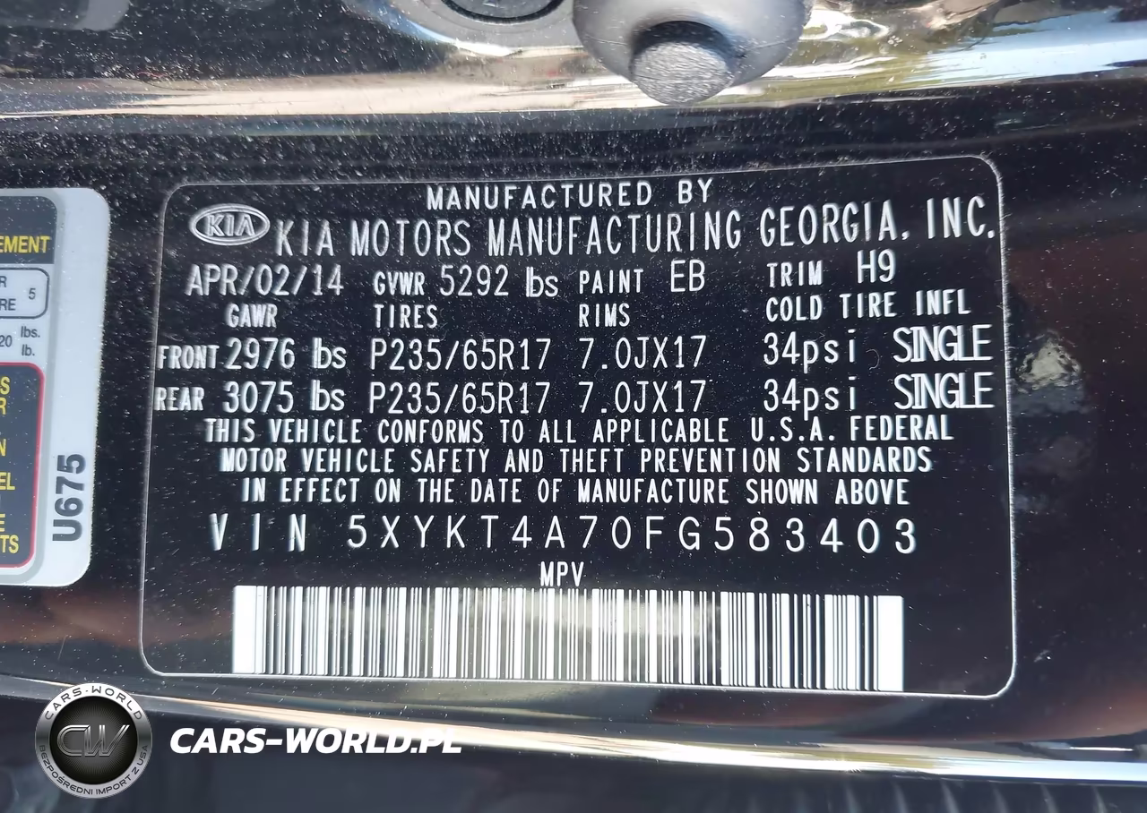 2015 Kia Sorento Lx V6 VIN:5XYKT4A70FG583403 - 9