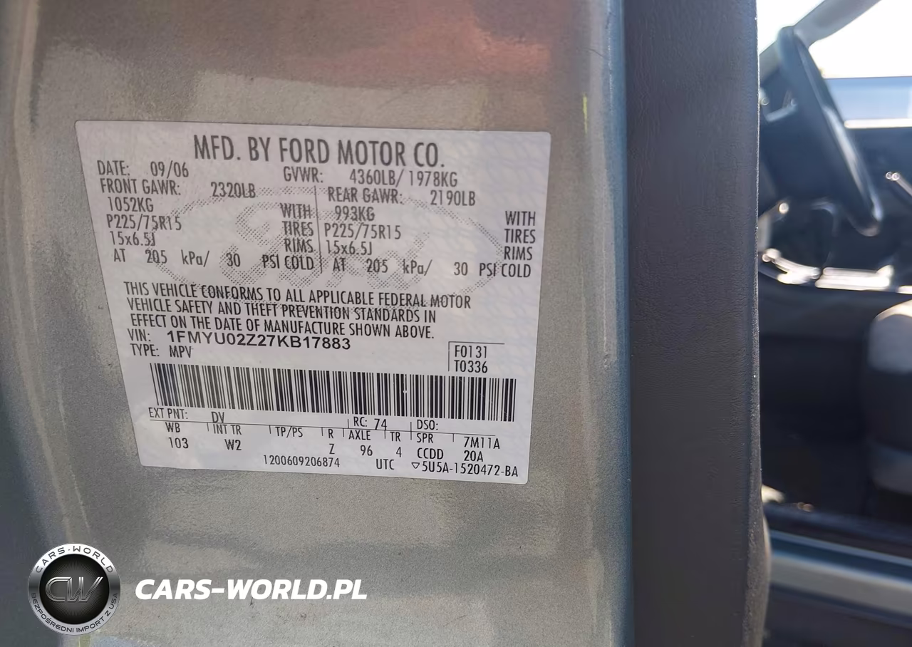 2007 Ford Escape Xls-Xls Manual VIN:1FMYU02Z27KB17883 - 9