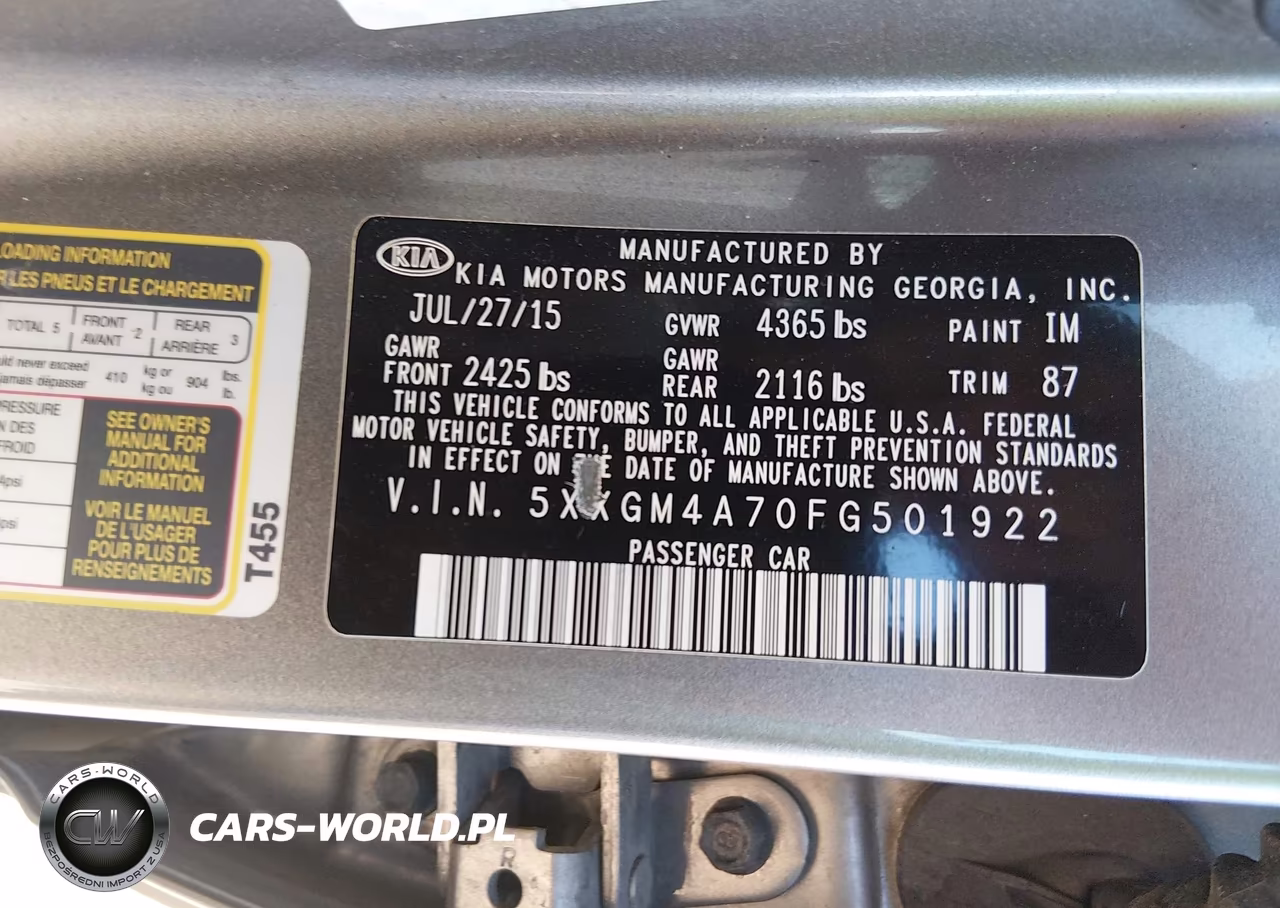 2015 Kia Optima Lx VIN:5XXGM4A70FG501922 - 9