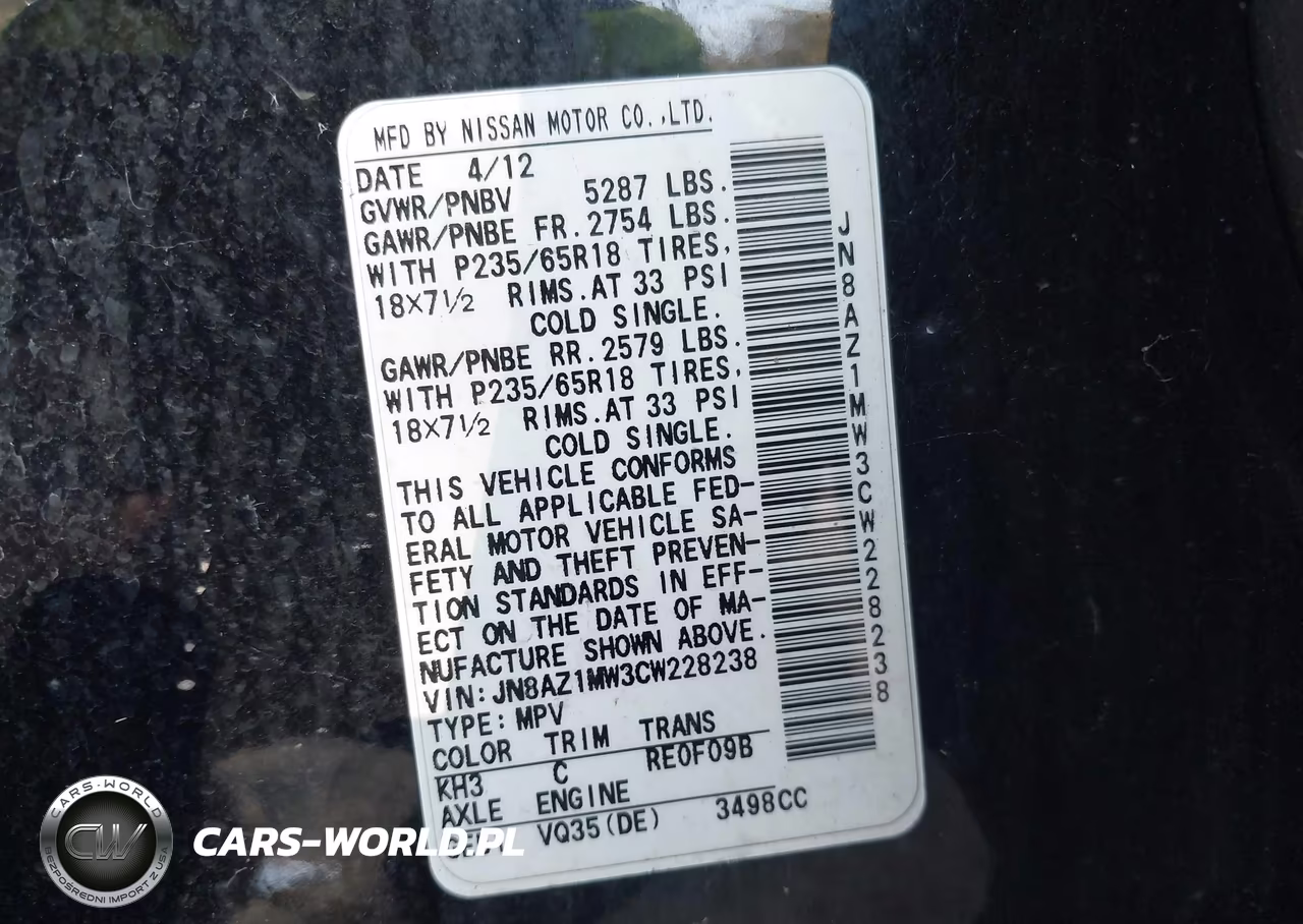 2012 Nissan Murano S VIN:JN8AZ1MW3CW228238 - 9