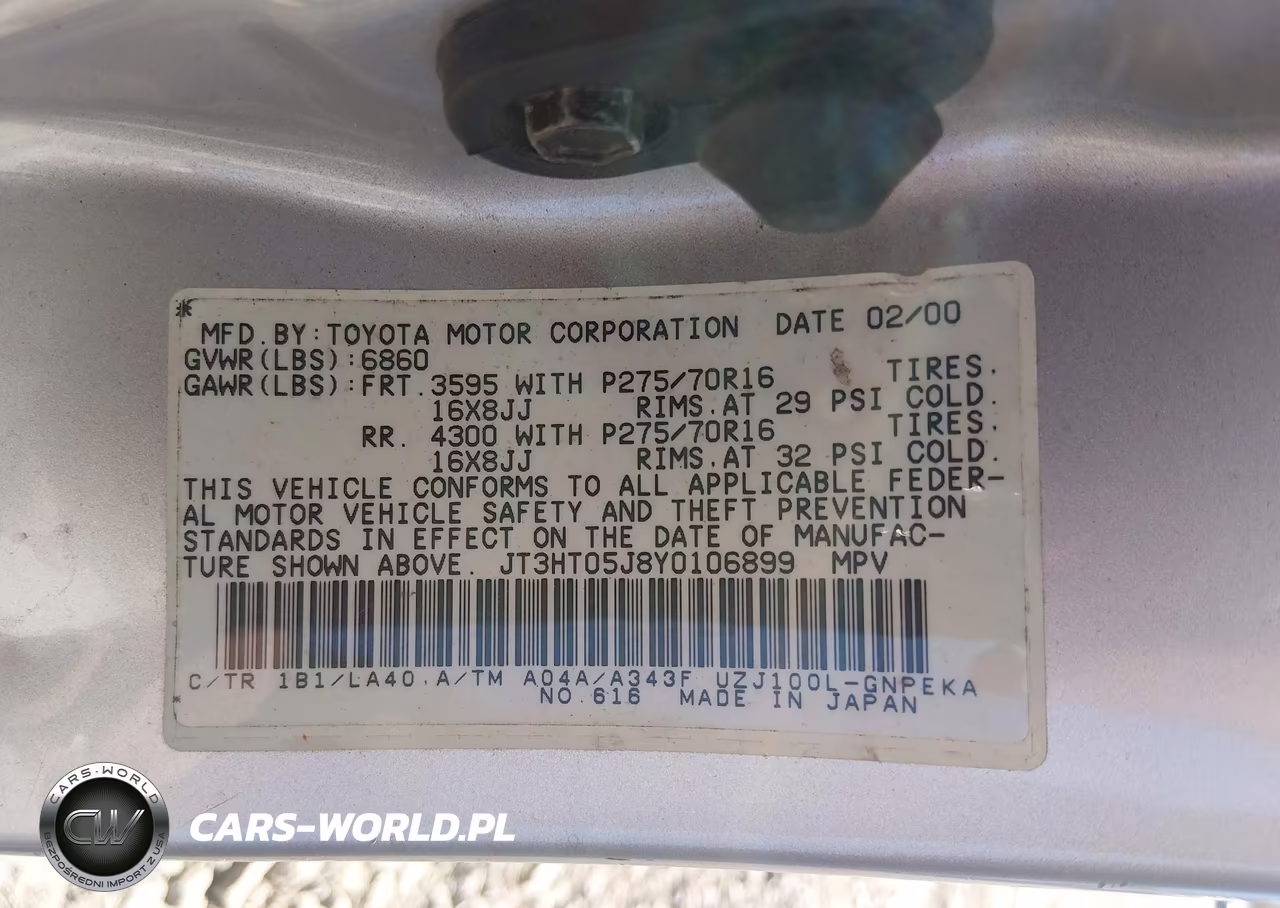 2000 Toyota Land Cruiser VIN:JT3HT05J8Y0106899 - 9