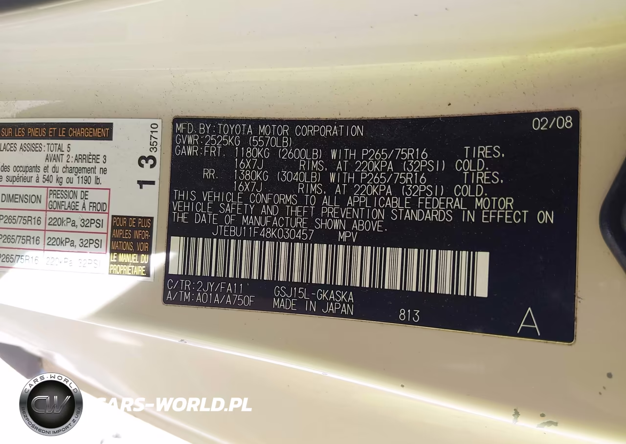 2008 Toyota Fj Cruiser VIN:JTEBU11F48K030457 - 9