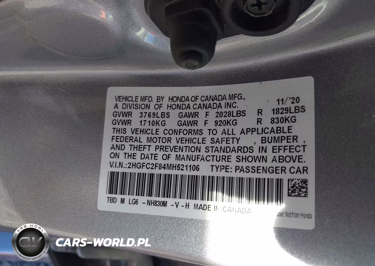 2021 Honda Civic Sport VIN:2HGFC2F84MH521106 - 9