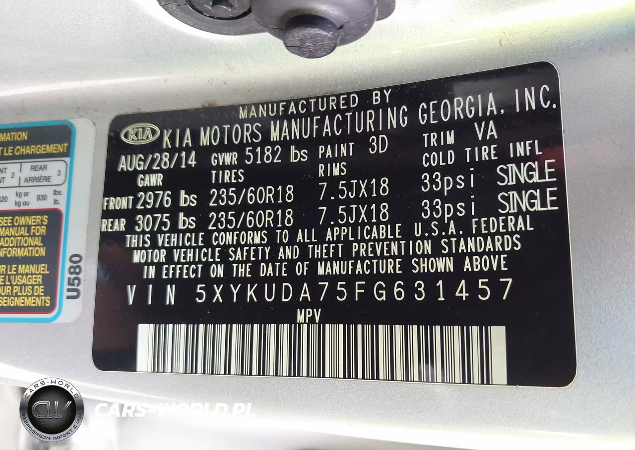 2015 Kia Sorento Ex V6 VIN:5XYKUDA75FG631457 - 9