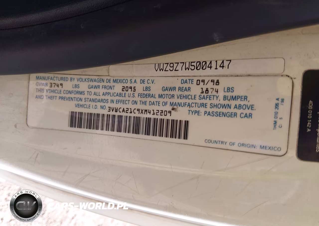 1999 Volkswagen New Beetle Gls VIN:3VWCA21C9XM412209 - 9