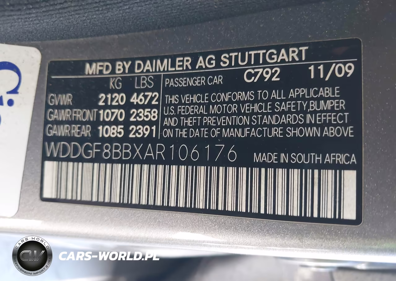 2010 Mercedes-Benz C 300 4Matic VIN:WDDGF8BBXAR106176 - 9