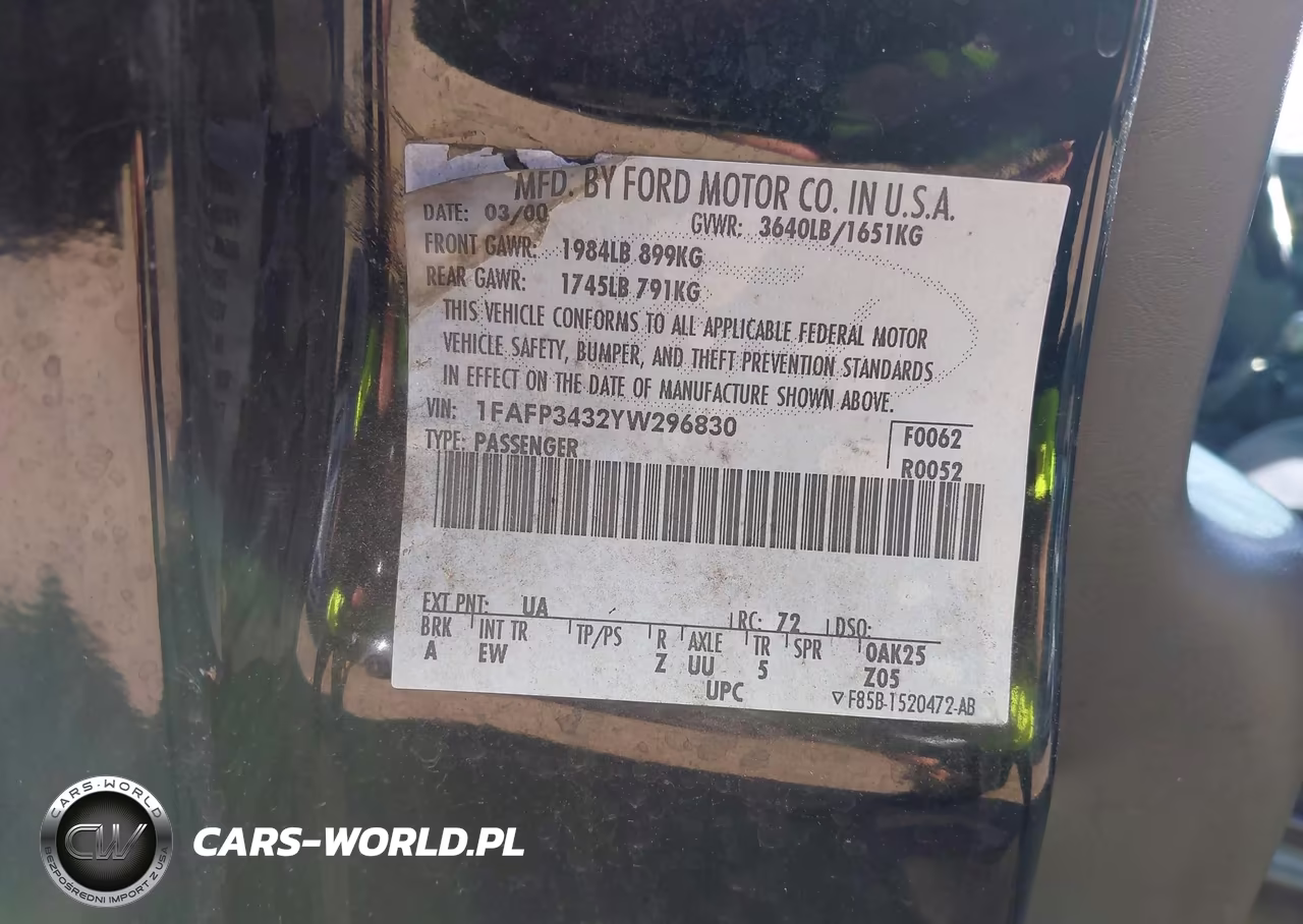 2000 Ford Focus Se VIN:1FAFP3432YW296830 - 9
