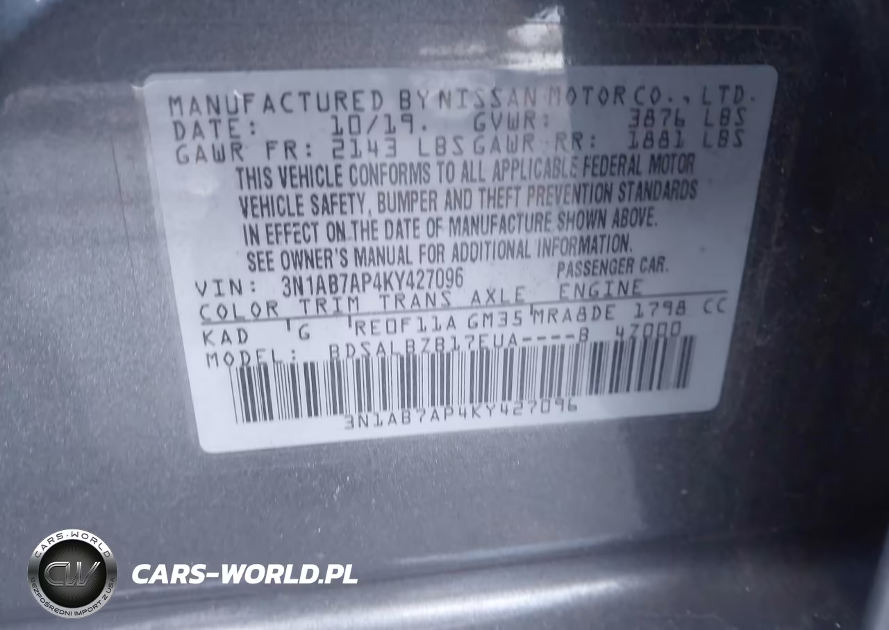 2019 Nissan Sentra S VIN:3N1AB7AP4KY427096 - 9