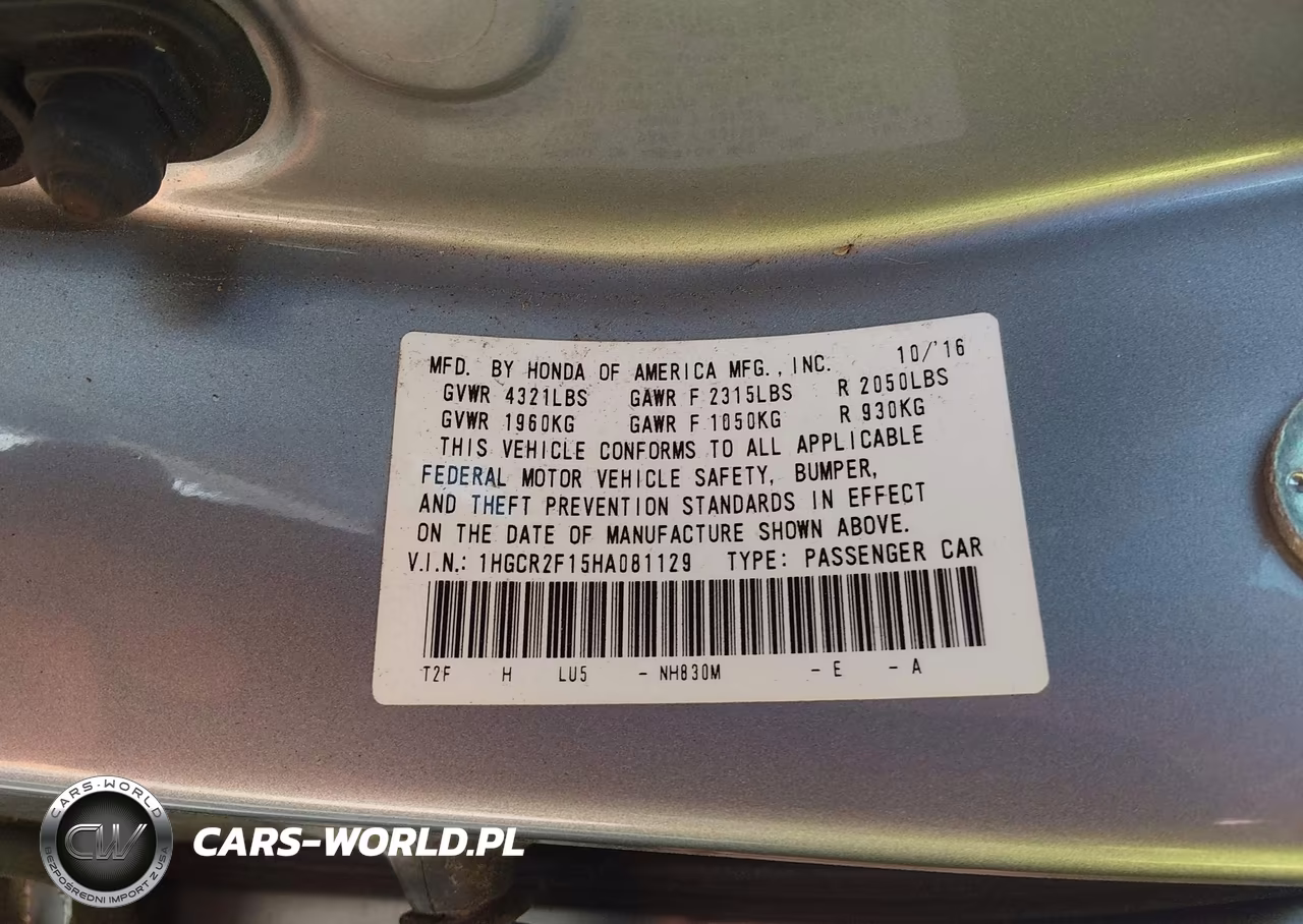2017 Honda Accord Sport Se VIN:1HGCR2F15HA081129 - 9