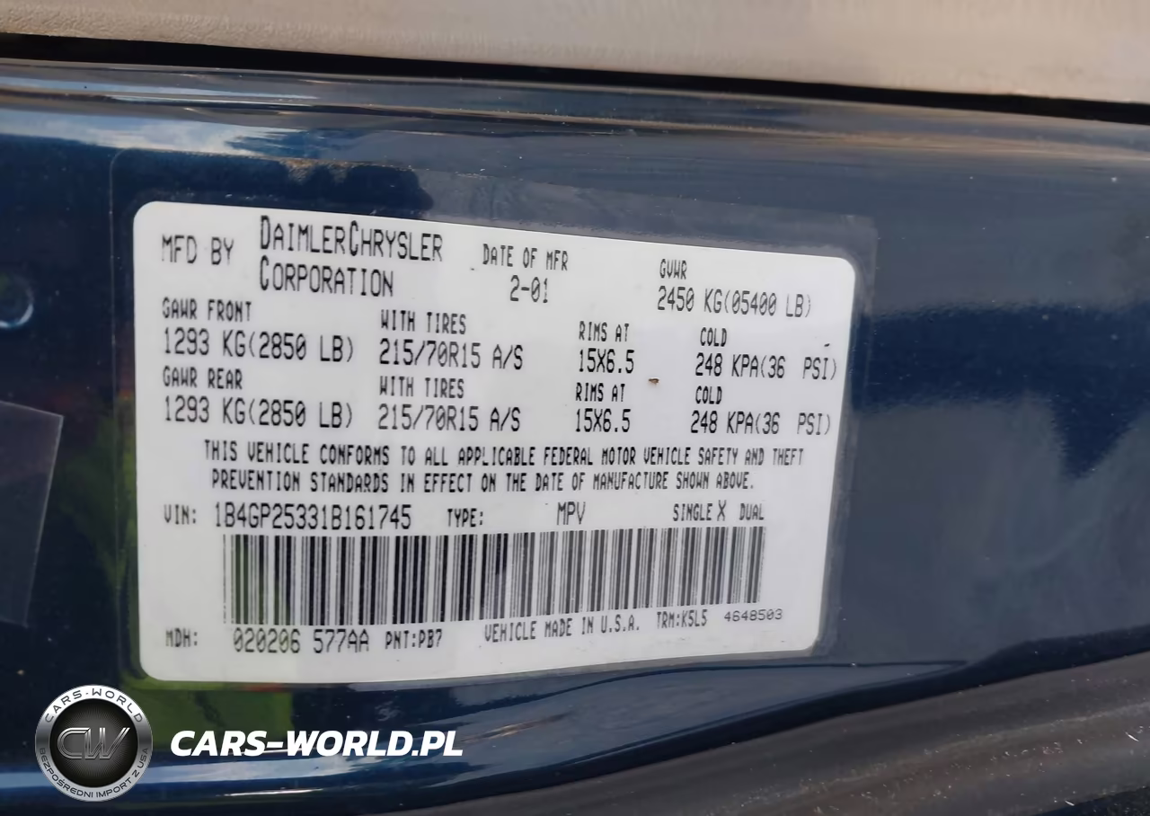 2001 Dodge Caravan Se VIN:1B4GP25331B161745 - 9