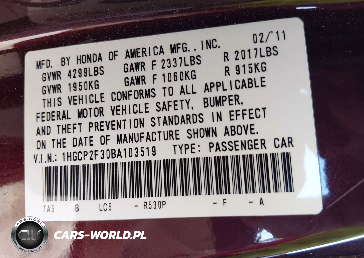 2011 Honda Accord 2.4 Lx VIN:1HGCP2F30BA103519 - 9