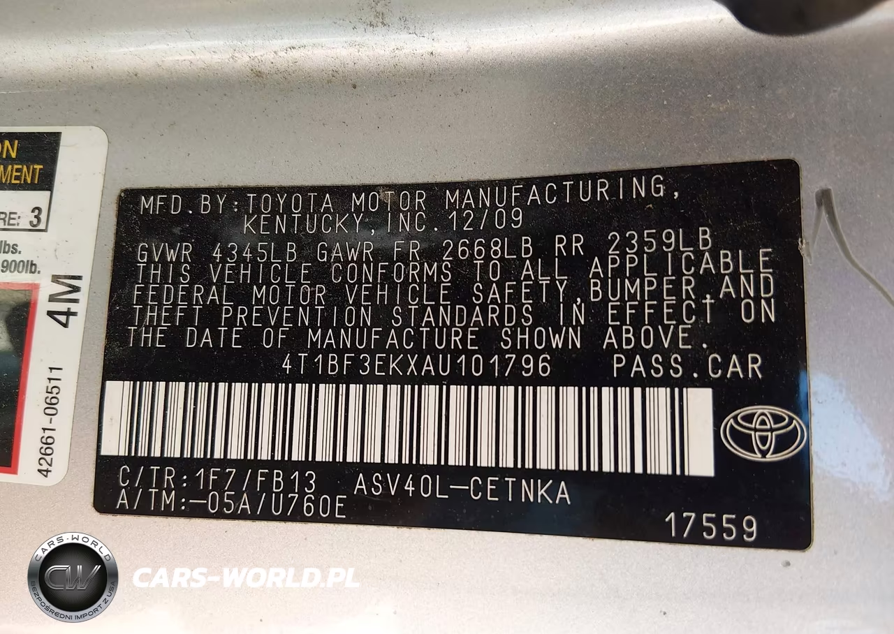 2010 Toyota Camry Le VIN:4T1BF3EKXAU101796 - 9
