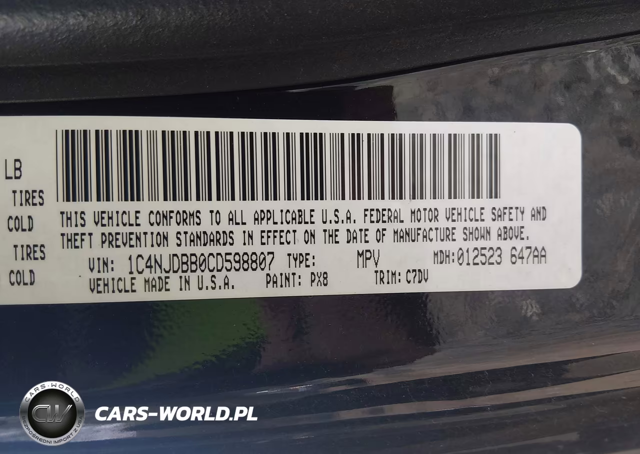 2012 Jeep Compass Sport VIN:1C4NJDBB0CD598807 - 9