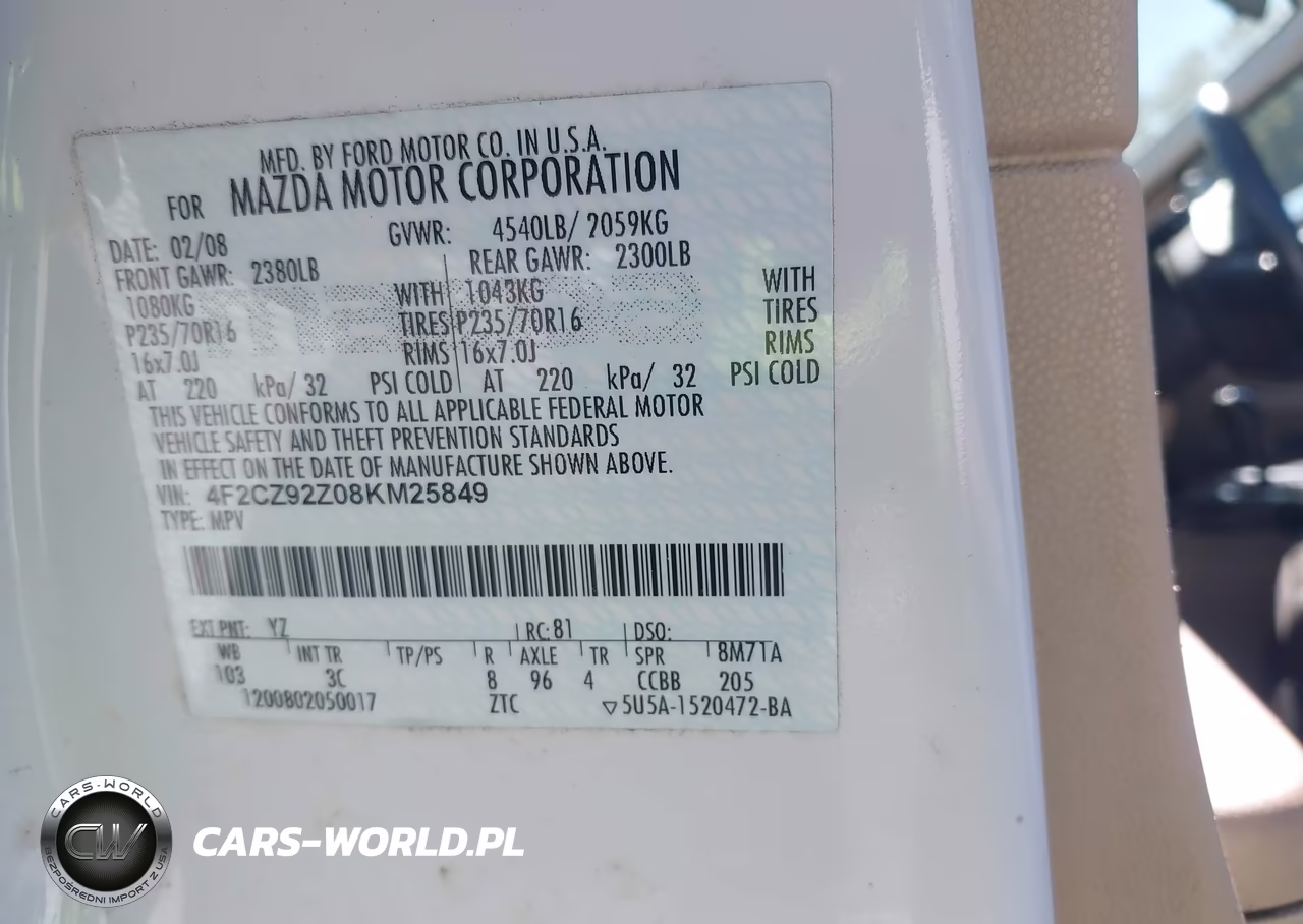 2008 Mazda Tribute I Touring VIN:4F2CZ92Z08KM25849 - 9
