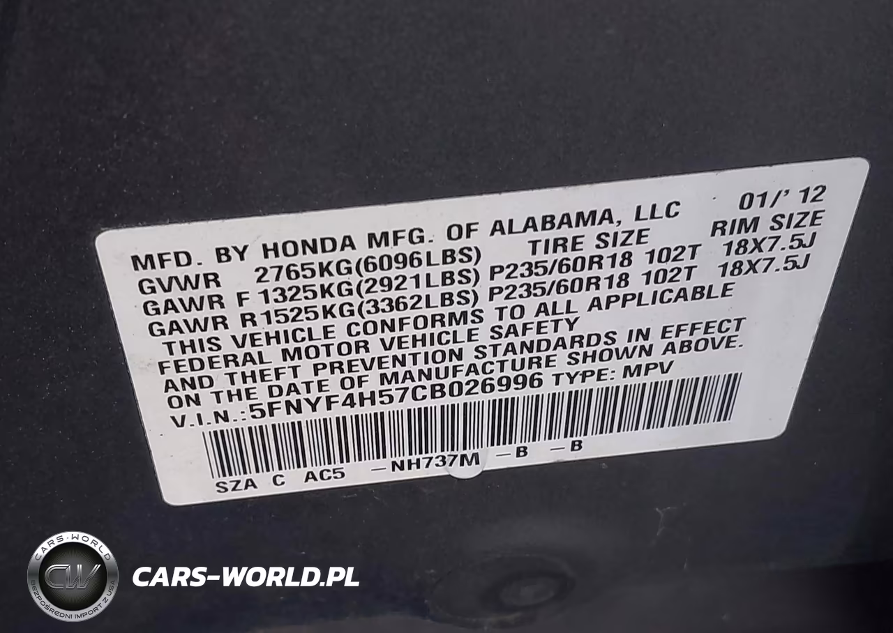 2012 Honda Pilot Ex-L VIN:5FNYF4H57CB026996 - 9