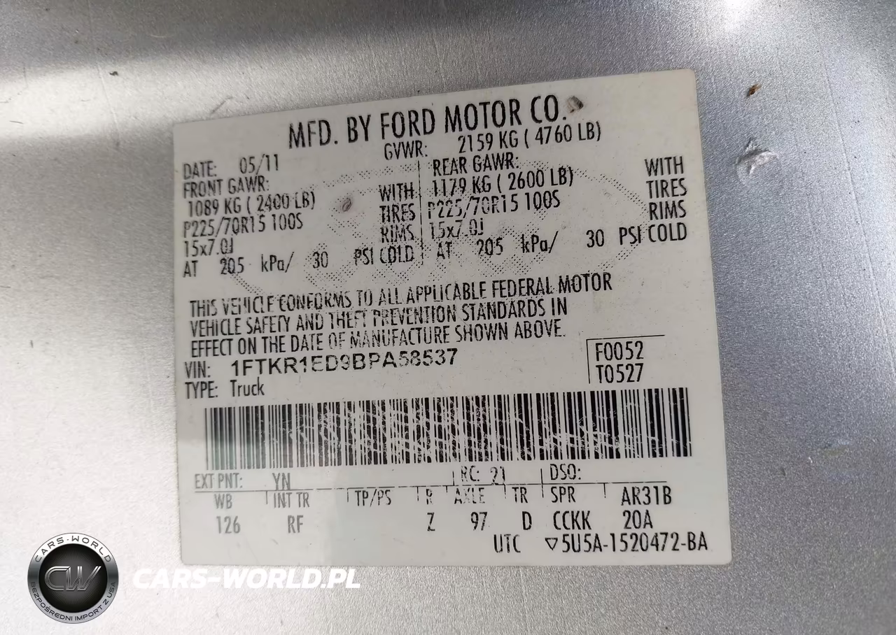 2011 Ford Ranger Xlt VIN:1FTKR1ED9BPA58537 - 9