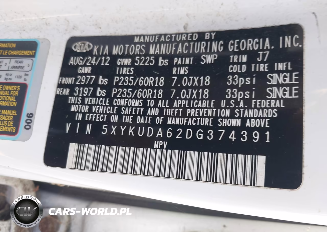 2013 Kia Sorento Ex VIN:5XYKUDA62DG374391 - 9