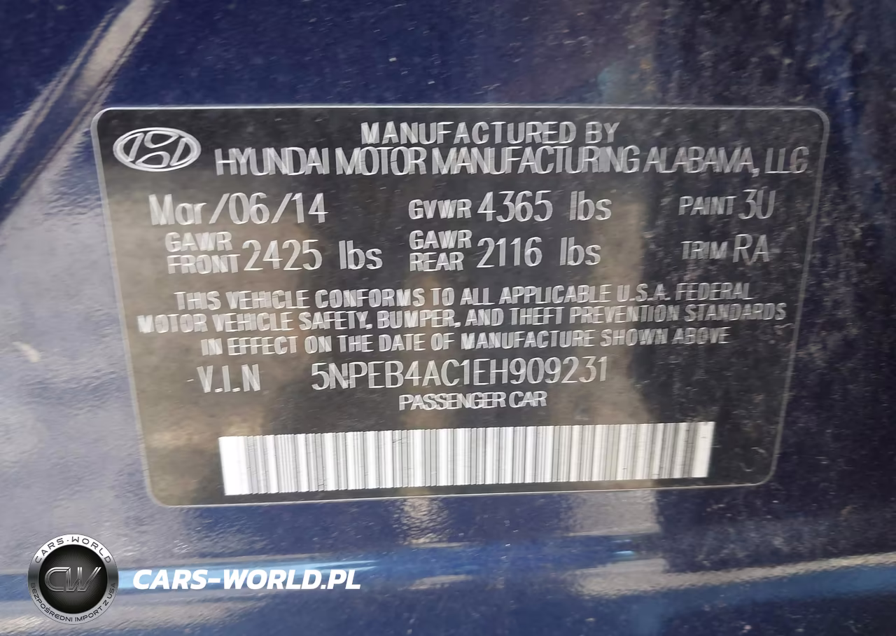 2014 Hyundai Sonata Gls VIN:5NPEB4AC1EH909231 - 9