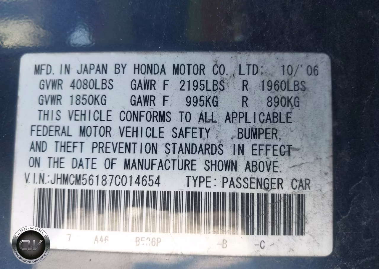 2007 Honda Accord 2.4 Vp VIN:JHMCM56187C014654 - 9