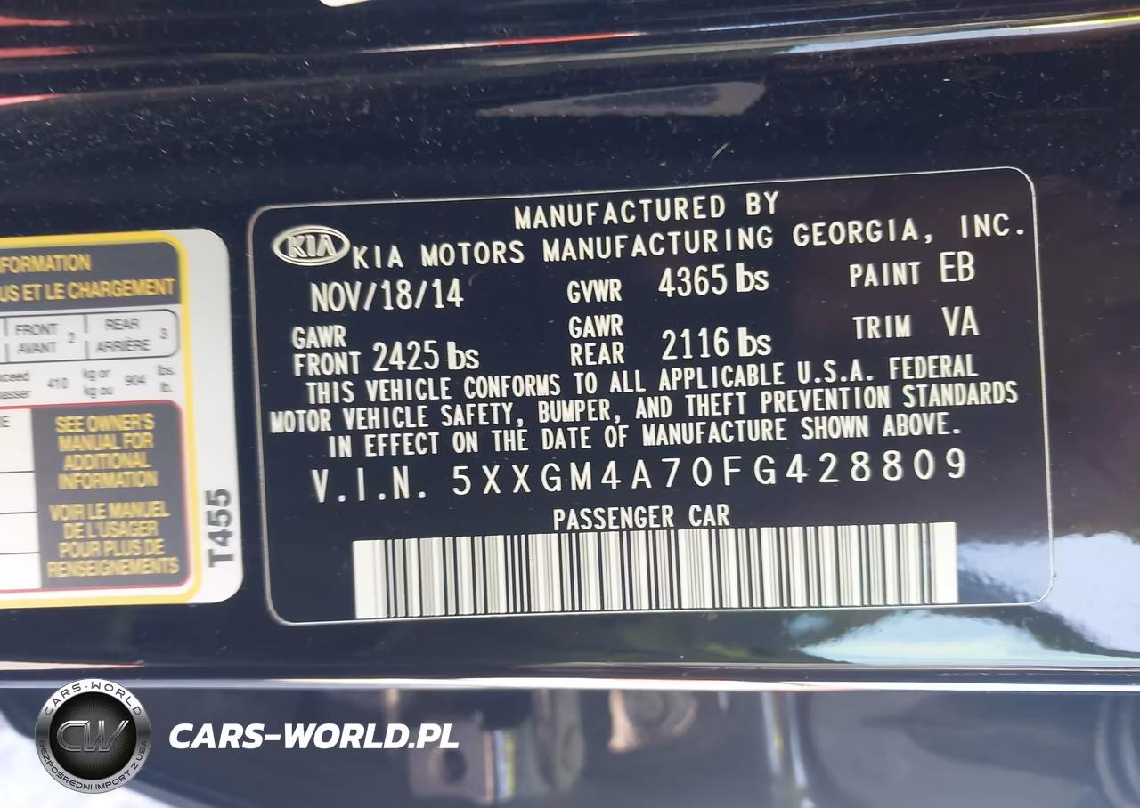 2015 Kia Optima Lx VIN:5XXGM4A70FG428809 - 9