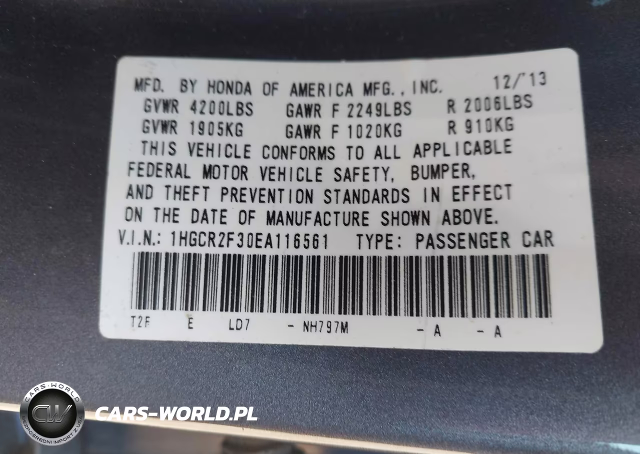 2014 Honda Accord Lx VIN:1HGCR2F30EA116561 - 9
