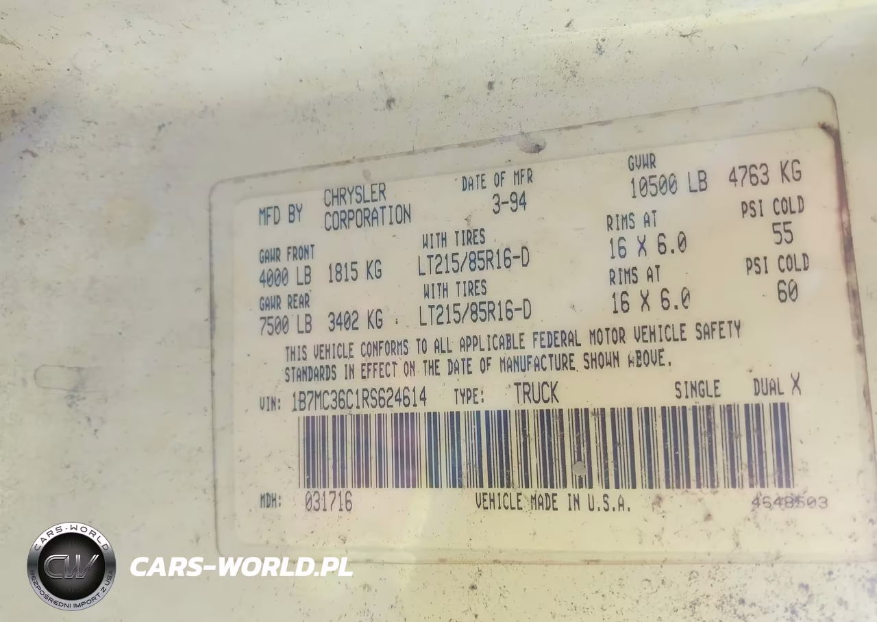 1994 Dodge Ram 3500 VIN:1B7MC36C1RS624614 - 9