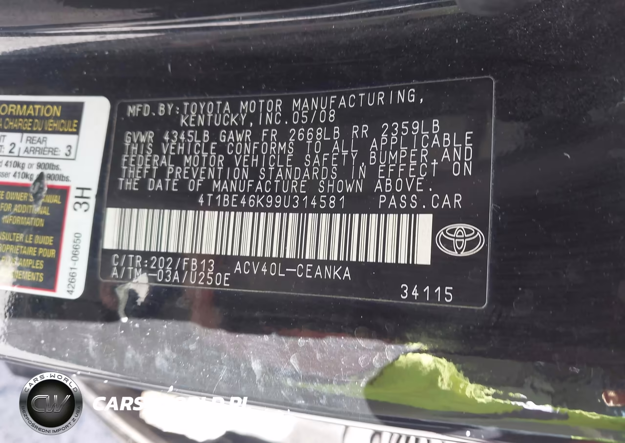 2009 Toyota Camry Le VIN:4T1BE46K99U314581 - 9